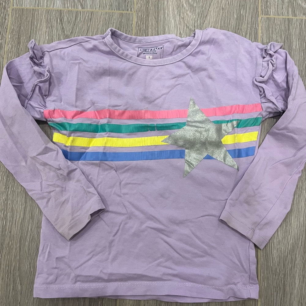 Purple Kids Shirt with Rainbow Stripes and Star